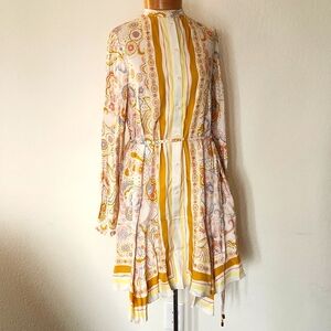 NWT Ted Baker PAULITA LONG SLEEVE HANDKERCHIEF HEM SHIRTDRESS IN YELLOW